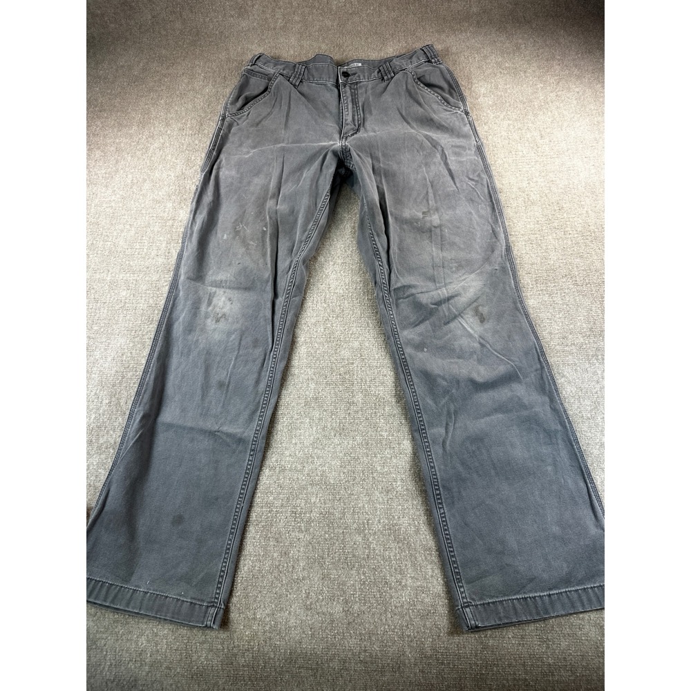 Carhartt Mens Relaxed Fit‎ Gray Canvas Work Carpenter Pants 34x34 Distressed